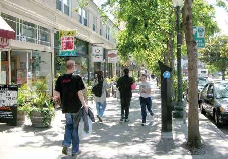 Zones: pedestrian zone in the middle, accommodates