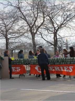 Gatorade Gatorade distribution Three Four layers per table Serve from the northern most tables first Keep volunteers behind the tables as much as possible Keep the area behind the tables clean