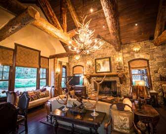 The village is focused around a spectacular lodge built with large, hand-crafted logs.