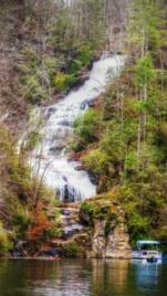 There are numerous waterfalls that flow into the lake. It is nestled in the mountains in Oconee County about 1½ hours from Spartanburg up Highway 11.