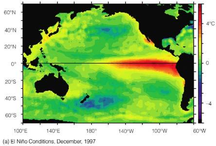 El Nino of the Century Dec 1997 Dec 1998 Sea Surface Temperature (C) El Nino: abnormal warming in the central/eastern equatorial Pacific Ocean (including the Peruvian coast).