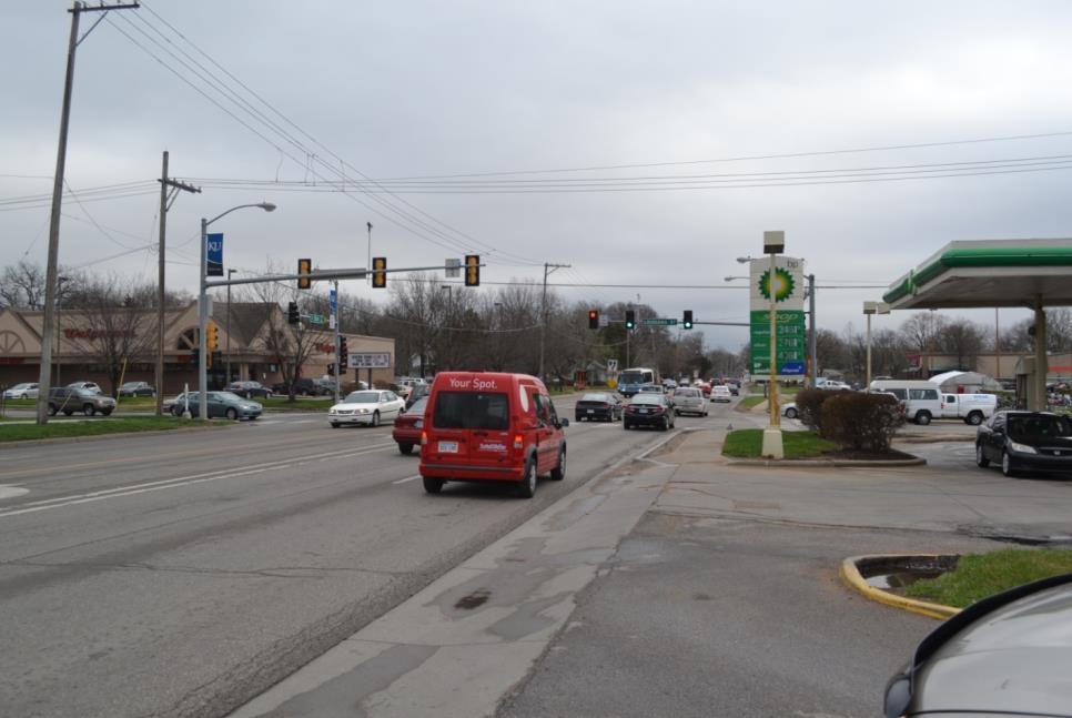 A ground view of the intersection looking eastbound is shown in figure 4.6. As stated previously, the gas station driveways are located close to the intersection.