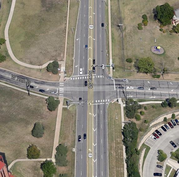 Figure 12 Aerial view of the intersection of 19 th Street and Iowa Street (Google maps 2013) Shown in figure 4.16 is the intersection during the evening peak hour looking northbound.