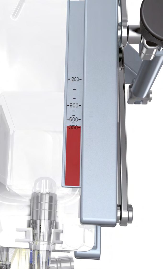 measurement provides continuous volume indications. The regulation mechanism allows fine volume adjustment from 35 to 2 ml.