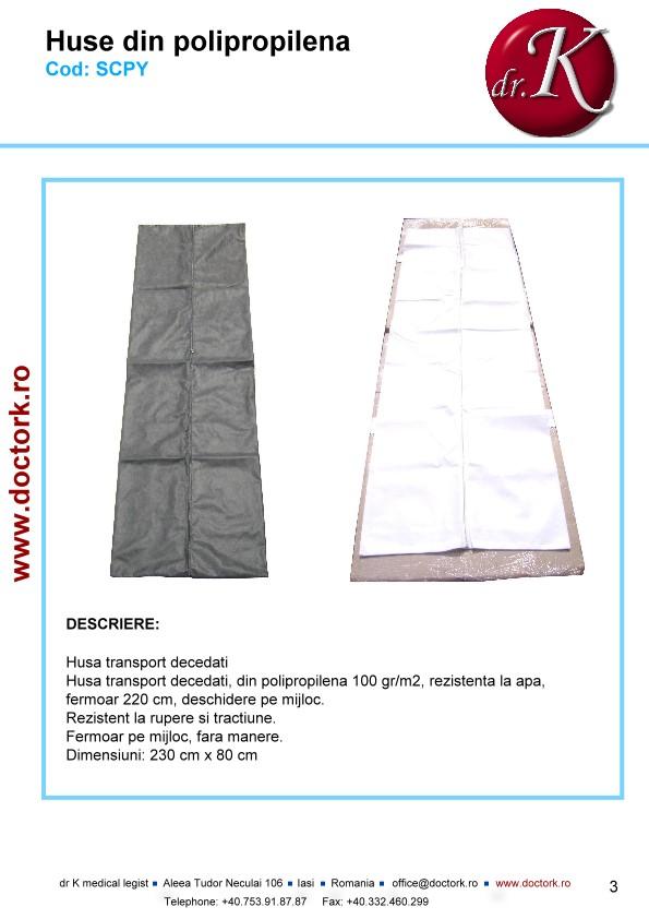 Covers from polypropylene Code: SCPY Cover transport for corpses, 100 gr/m2 polypropylene, water resistant, zipper 220 cm, opening in the middle.