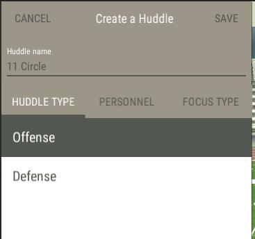 After naming choose if the huddle is OFFENSE or DEFENSE Next select the PERSONNEL tab and pick the