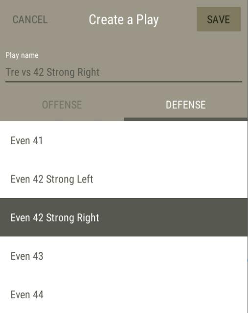 There you will name the play and choose the OFFENSE and DEFENSE formations.