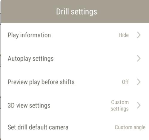 Individual Drill Settings To edit Drill Settings for an individual drill, select the DRILL from the list and EDIT. Next select the RIGHT MENU. The settings are listed below.