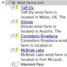 Google Earth Wind Teacher Guide 2 The Wind Farms drop-down list will extend (see below). If you cannot see the whole list, scroll down. Step 2: Explore wind farms and measure the estimated perimeter.