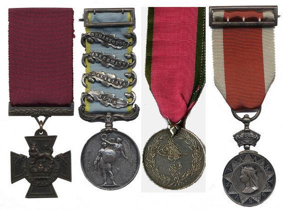 ALMA, BALAKLAVA, INKERMANN, SEBASTOPOL and Two medals are known to have been issued to Canadians, and probably others.