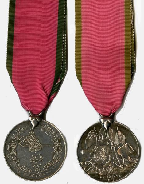 TURKISH CRIMEAN MEDAL 1854-56 Awarded to allied military personnel involved in the Crimea War between 1854 and 1856. All recipients of the Crimea Medal receive this medal.
