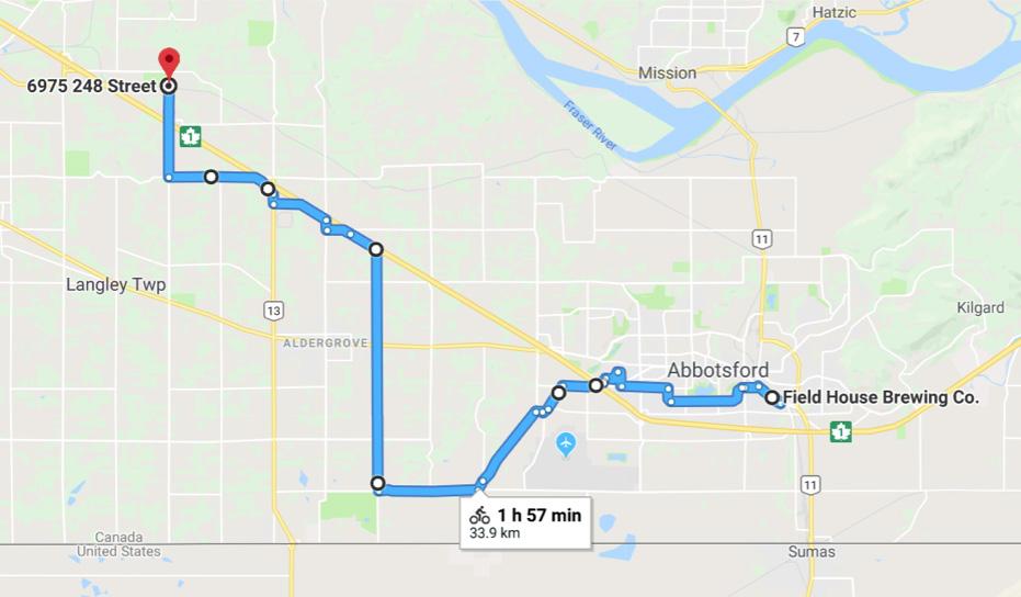 Saturday Route Map JULY 14 LONG ROUTE 105 KM PART 3 FIELD HOUSE BREWING CO.