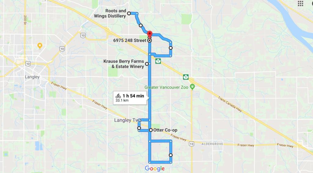 Sunday Route Map JULY 15 SHORT ROUTE 30 KM START: 6975 248 ST (THUNDERBIRD) Head south on 248 St Arrive at Krause Berry Farms KRAUSE BERRY FARMS Exit Krause Berry Farms right onto 248 St Cross 56 Ave