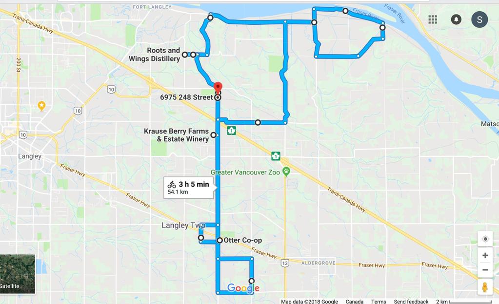 Sunday Route Map JULY 15 LONG ROUTE 60 KM START: 6975 248 ST (THUNDERBIRD) Head south on 248 St Arrive at Krause Berry Farms KRAUSE BERRY FARMS Exit Krause Berry Farms right onto 248 St Cross 56 Ave