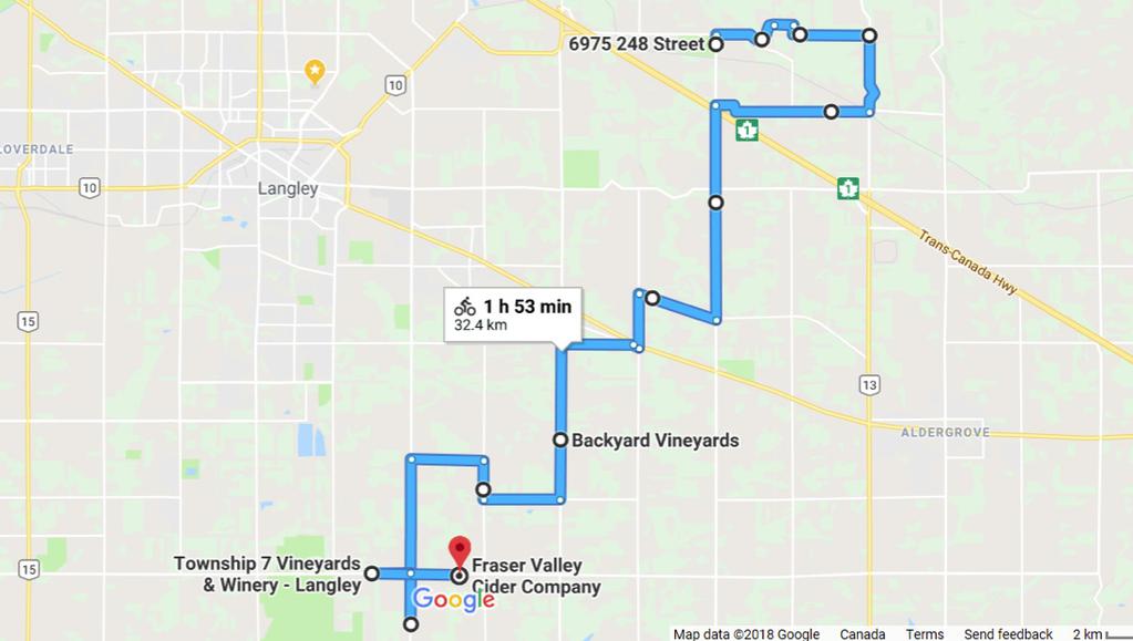 Saturday Route Map JULY 14 MEDIUM ROUTE 70 KM PART 1 START: 6975 248 ST (THUNDERBIRD) Exit Thunderbird and turn left onto 248th Turn right onto 72nd Ave Turn left at 252A Cres Turns into 73 Ave