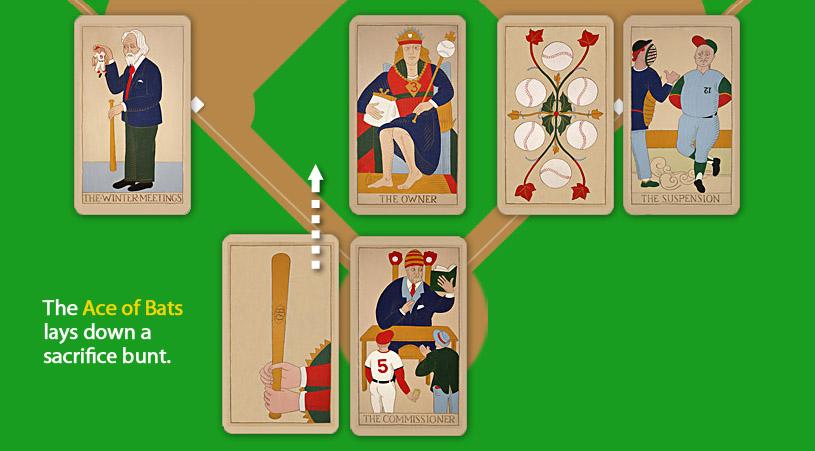 (It doesn't matter whether the card at bat is placed to the left or the right of the catcher. Feel free to mix it up, if you deal that way.