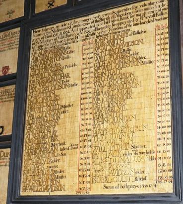One of the Mortification Boards dating from 1632, which is displayed just inside
