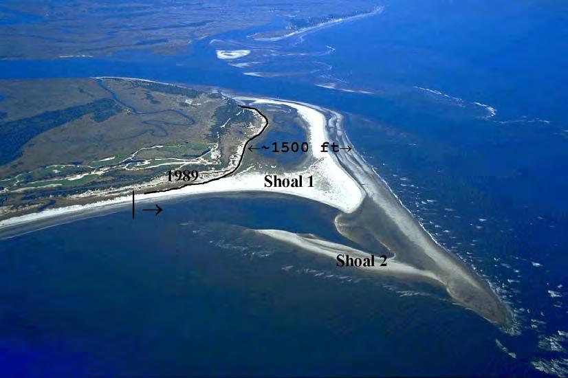 FIGURE 3. The east end of Kiawah Island in December 1998 upper) and February 2005 lower).