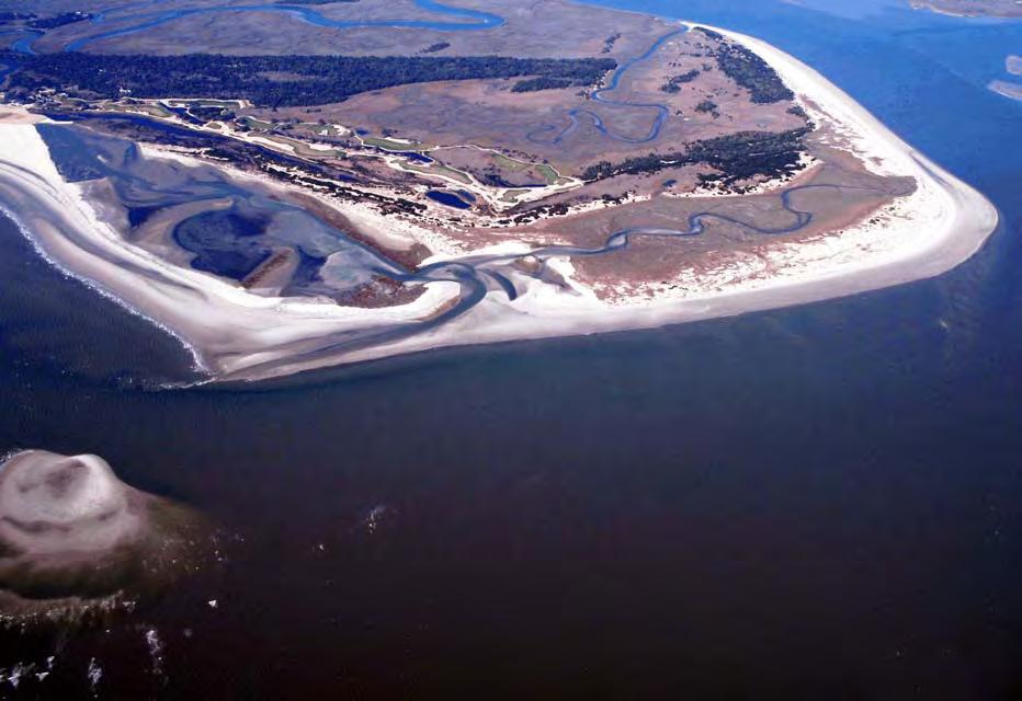 FIGURE 8. Kiawah s east end at low tide on 17 February 2007 showing the new flushing channel between the east and west lagoons.