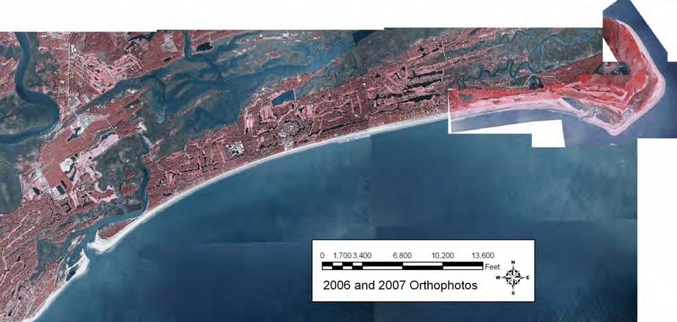 FIGURE 2. [UPPER] Orthophotos of Kiawah Island for 2006 island) and 2007 east end). [LOWER] Historical shorelines seaward vegetation lines).
