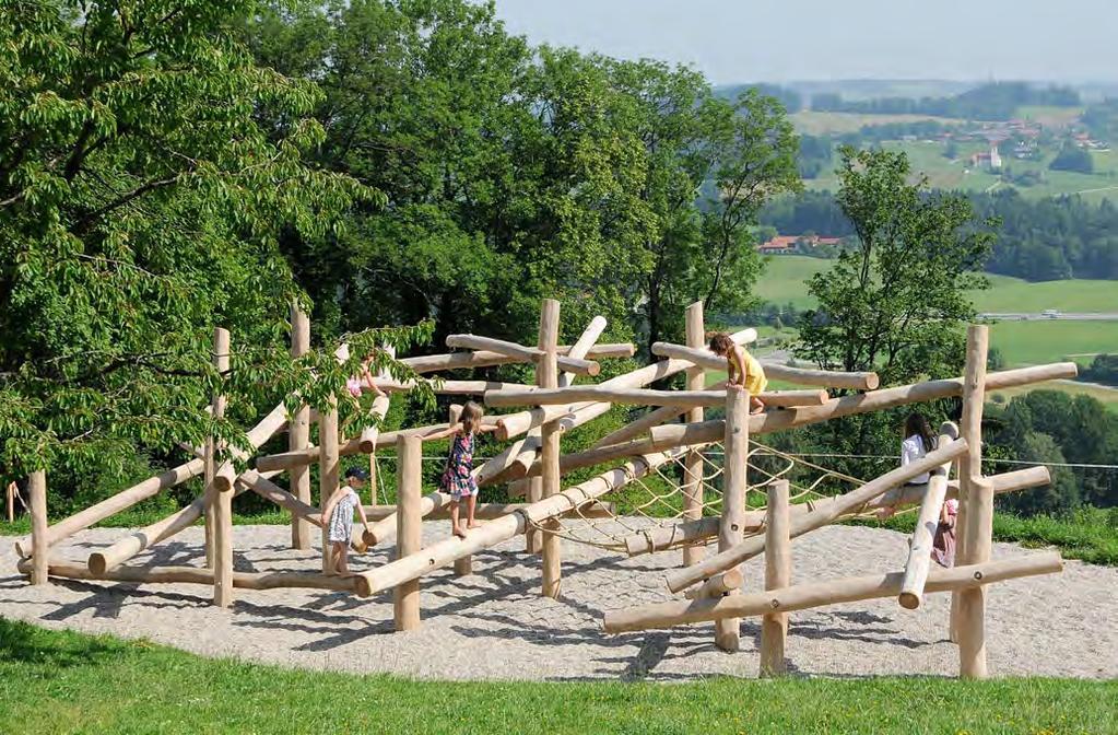Play value Climbing Structures made from hand-processed irregular round logs, can be integrated into a strongly nature-oriented environment due to their formal expressive character.