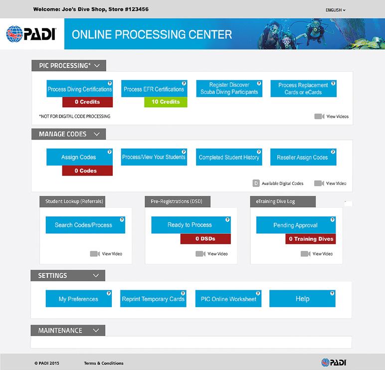 Training Online Processing Center More User-Friendly The simplified section called Manage Codes now allows you to view available digital codes for all products and assign codes to your divers,
