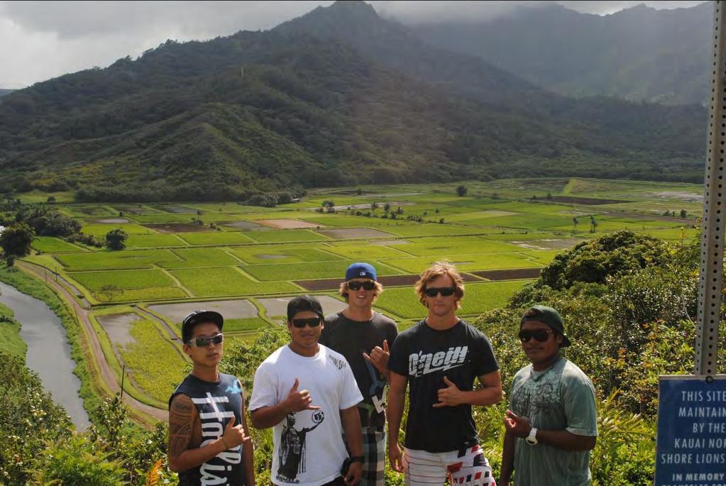 Kelvin, BJ, Maxim, Myself, and Bronson above the Kalo fields in Hanalei, Kauai. BJ and Bronson are local Hawaiians who grew up on Kauai.