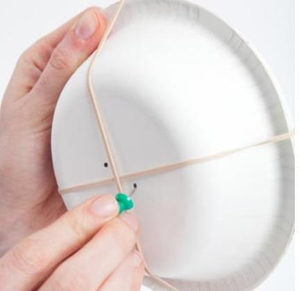 Remove the rubber bands and separate the bowls. Poke a sharp pencil into a pushpin hole.