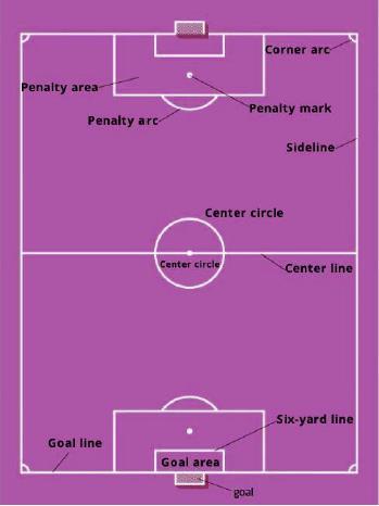 Professional football stadiums should be 105m long and 68m wide with an area of just above 7 sq.km. The outline of the field is called touchline.