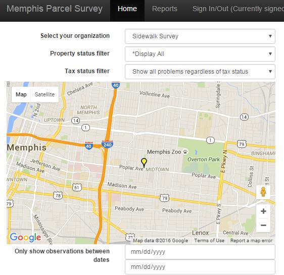 Memphis Parcel Survey App The Memphis Parcel Survey app allows an organization to track multiple issues in a neighborhood or block over time.