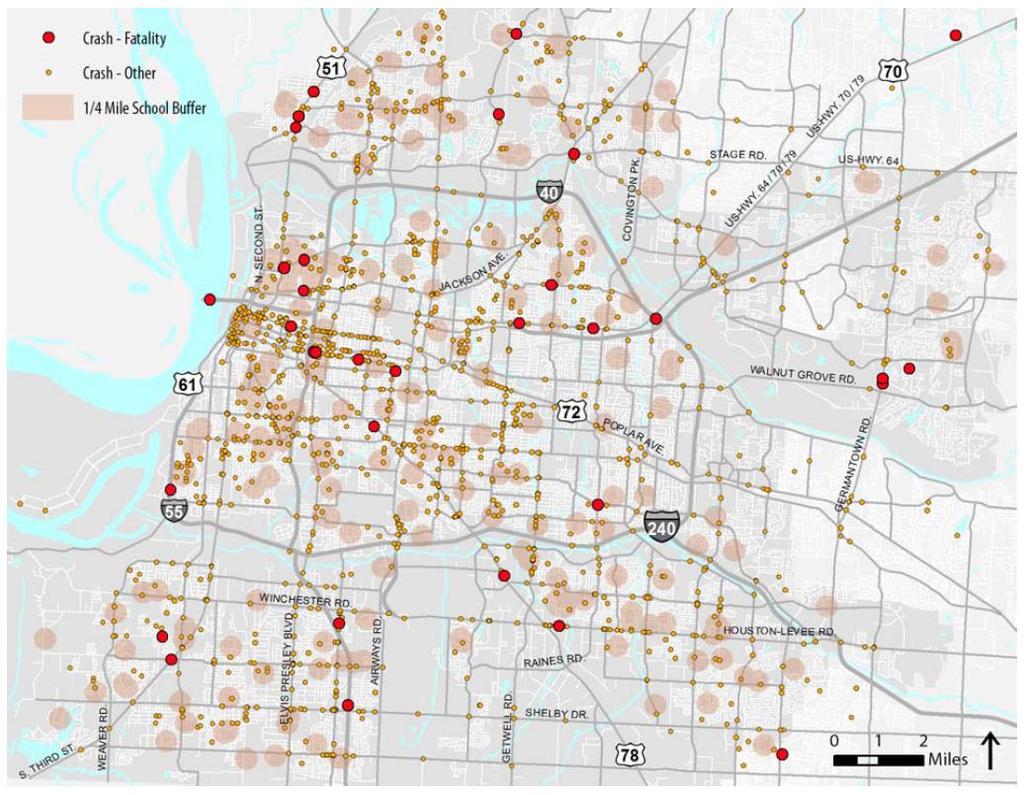 Walkability: Safety The Memphis Pedestrian & School Safety Action Plan, completed in 2015, analyzed citywide crash data to help