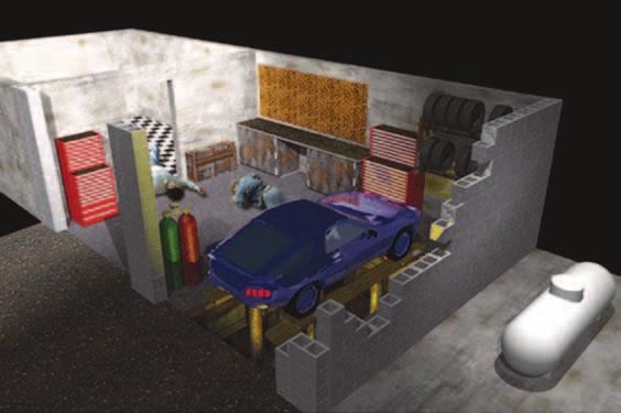 SCENARIO #2 CARBON MONOXIDE INCIDENT IN AN AUTO SHOP 169 FIGURE 8-8 A 500 gallon ASME propane tank is used to supply an interior space heater at an automobile repair shop.