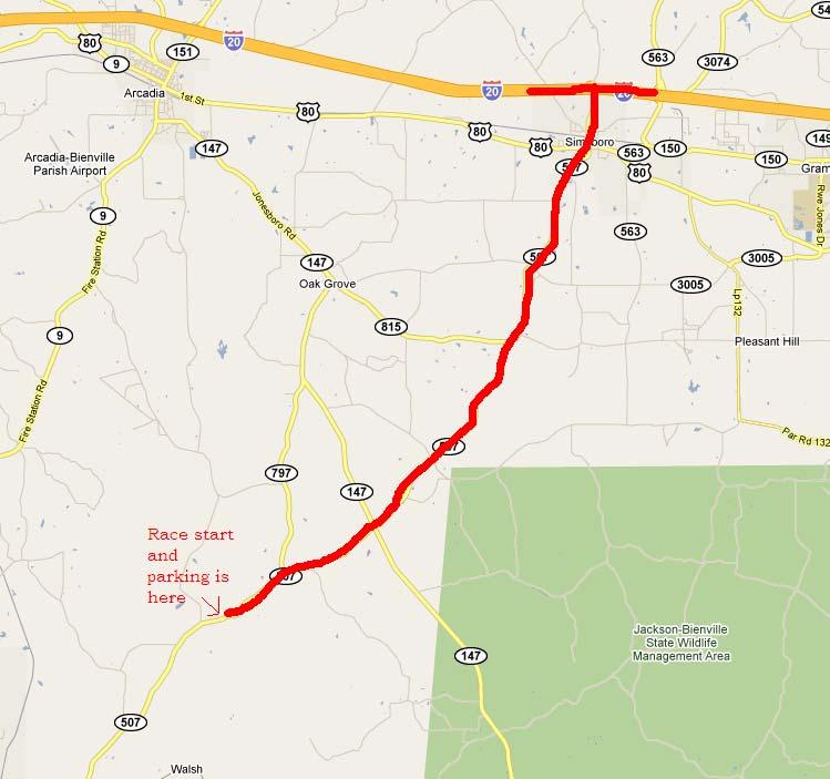 The races will be held near Ruston, Louisiana and the hotel and restaurant accommodations will be in the town of Ruston. Exits 86-84 off of I-20 are the exits for Ruston.