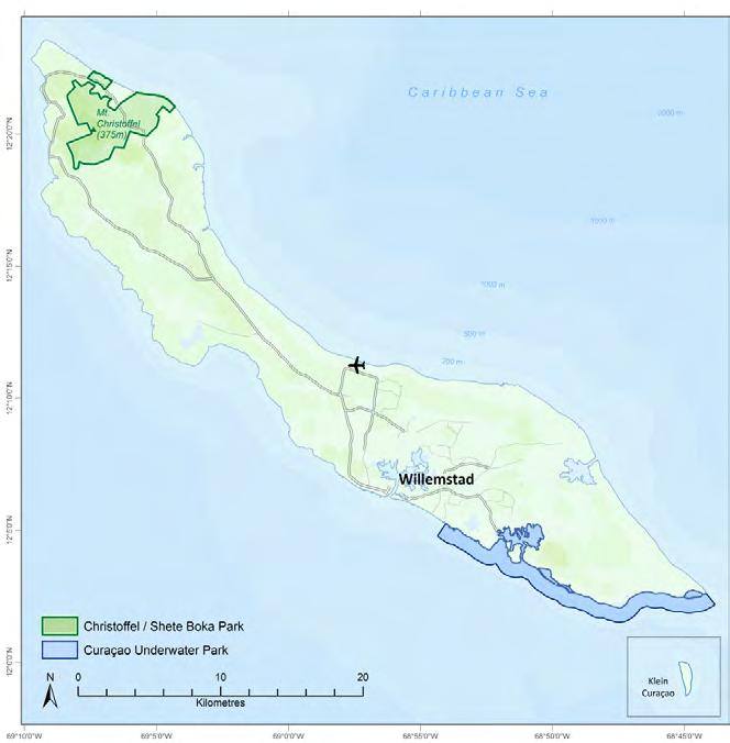 References can be found in BioNews Issue 4 Map of Curaçao. Image credit: DCNA The island of Curaçao is almost entirely surrounded by narrow fringing reef that covers an estimated area of 7.