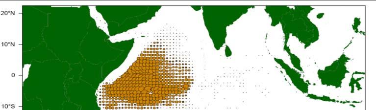 Distribution of fishing effort (purse seine fleet) by 1º square, previous 5 years (2012 2016).