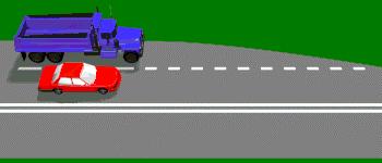 LD010 - Traffic Lights / Lanes When two lanes merge into one (as shown in the diagram), who should give way? - The vehicle which has to cross the lane line. - The faster vehicle.