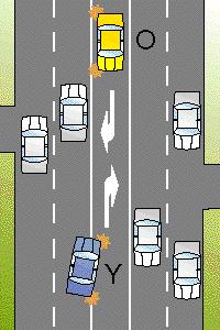 LD029 - Traffic Lights / Lanes You are in car marked Y and want to turn right using a median turning lane.