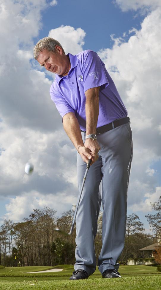 This stance compels you to use more hinge than arm swing.