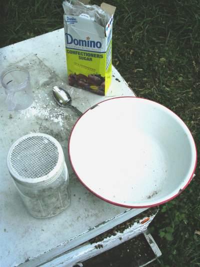 Sampling Equipment Measuring cup (marked at ½ cup) tablespoon Powdered sugar Powdered sugar tablespoon White [mite]