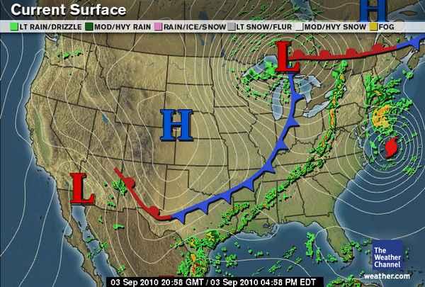 A cold front on a weather map is