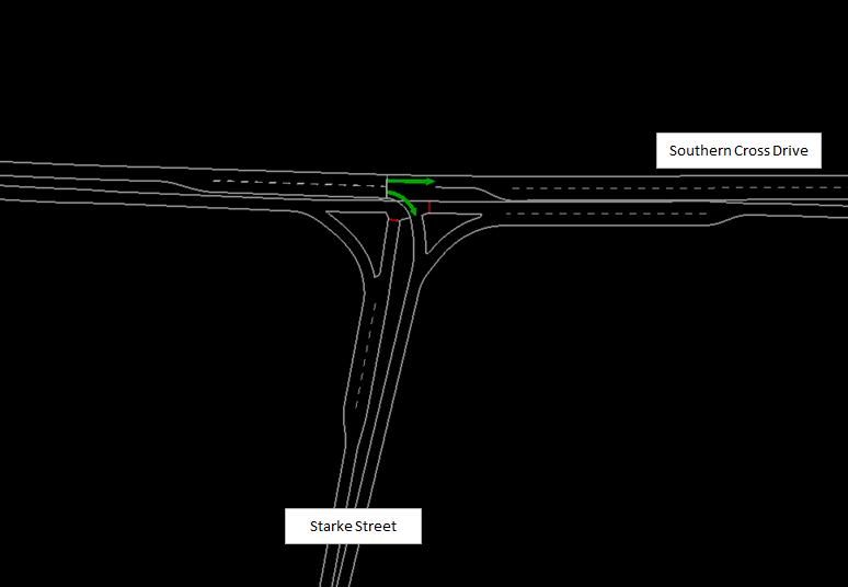 Figure 54: Indicative layout of Parkwood Road intersection INT2 Southern Cross Drive/Starke Street (near Kippax) intersection