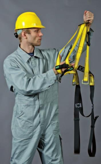 How to put on a Harness Vest Style Hold harness from back D-ring locator pad and