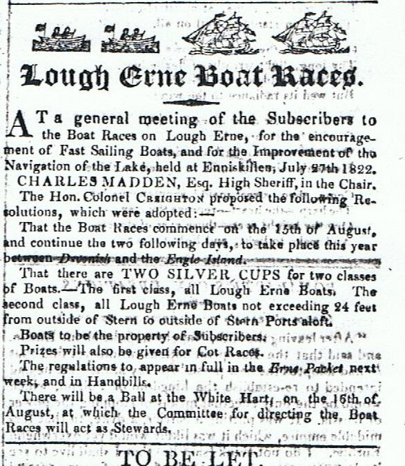Notice of Race July 1822 A General Meeting report Not inaugural meeting of the Subscribers A second cup added for boats not exceeding 24 feet from