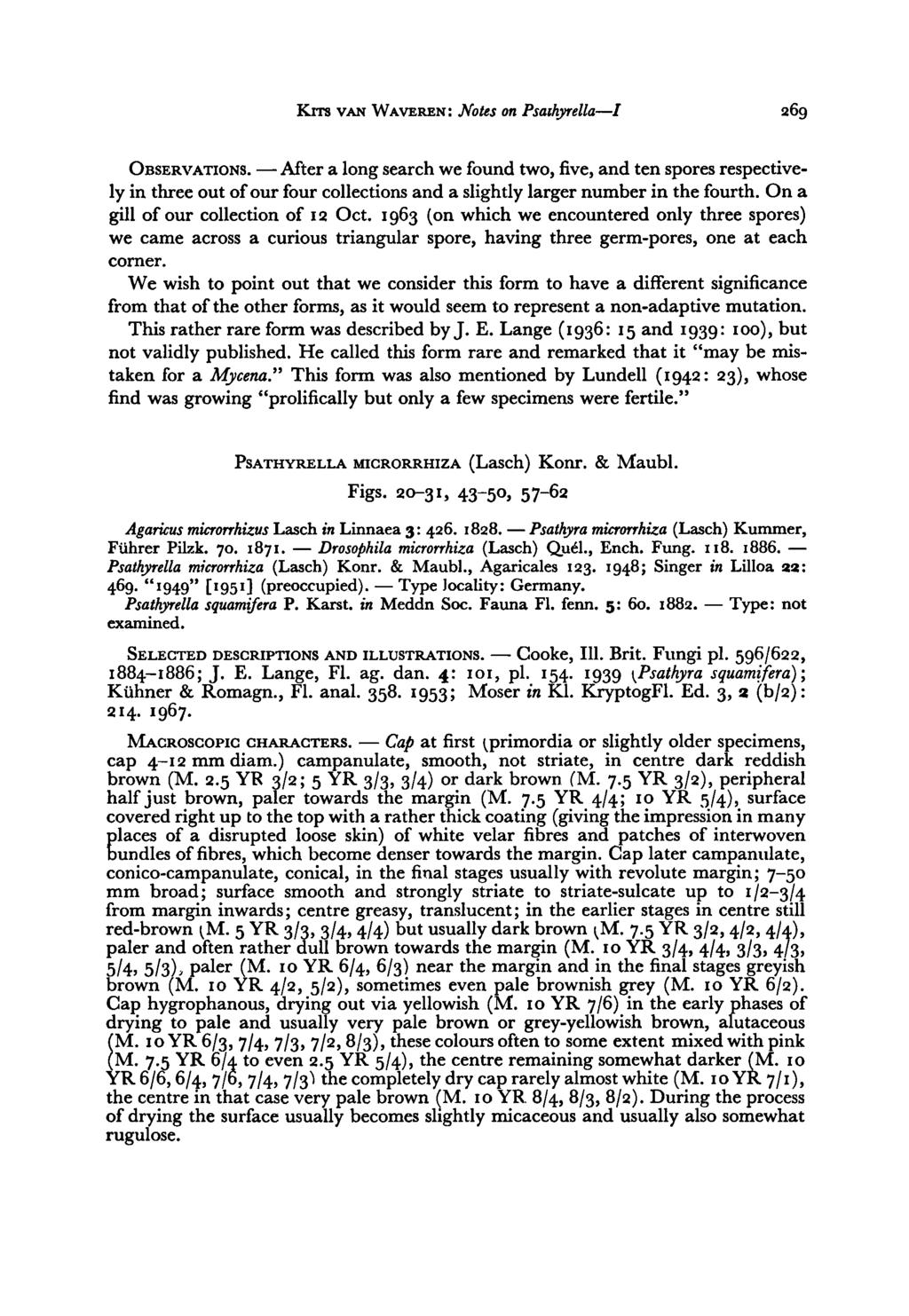 Drosophila Cap Type Cooke, Kits van Waveren : Notes on Psathyrella / 269 OBSERVATIONS.