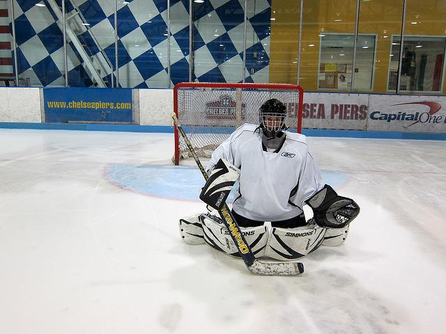 Section 2 Part III: Full Butterfly Key Points: Blocker positioned just above pads (note when stick is in proper position this automatically brings blocker up to proper positon facing puck full on.