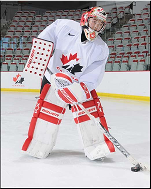 7. Basic Puck Handling Goaltender is in the athletic stance with one adjustment, the blocker is positioned at the butt