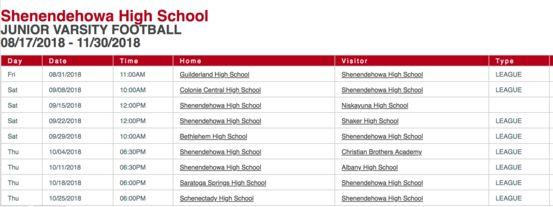 FOOTBALL GAME SCHEDULES VARSITY 8/31 - Guilderland (home) 9/7 - Colonie (home; JP