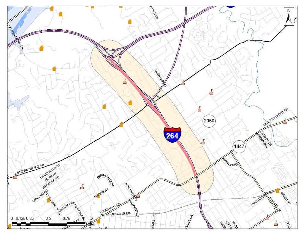 KIPDA ID # 400 I-264 Project Type: ROADWAY CAPACITY Description: Add 1 lane in each direction on I-264 from KY 1447 (Westport Road) to I-71. Approximately 3.0 miles.