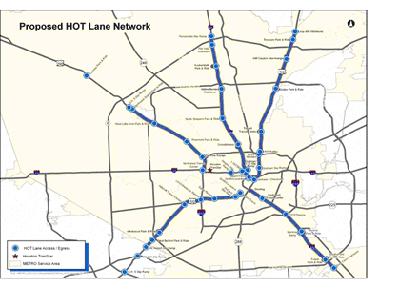Houston Metro Express Lanes I-10, I-45, US 59, US 290 Allows METRO buses (60/hour), carpools, vanpools, and motorcycles SOVs pay a toll