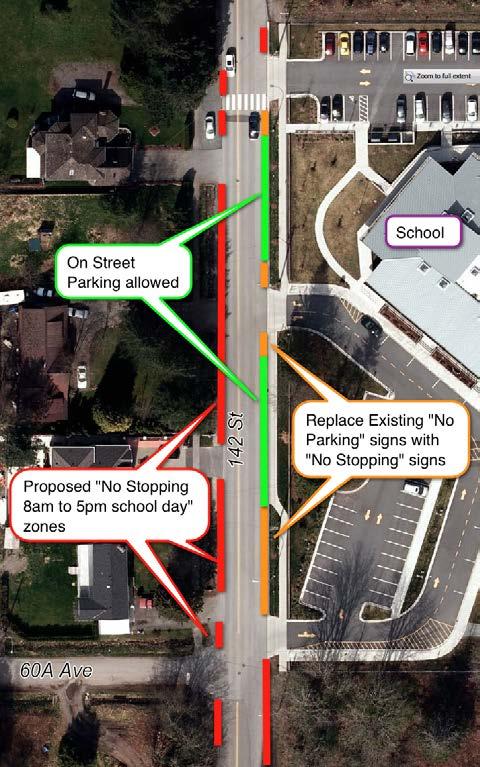 4. Replace existing No Parking signs with No Stopping signs along the east side of 142 nd Street & improve signage placement Critical areas around the school driveways and crosswalk should be free at